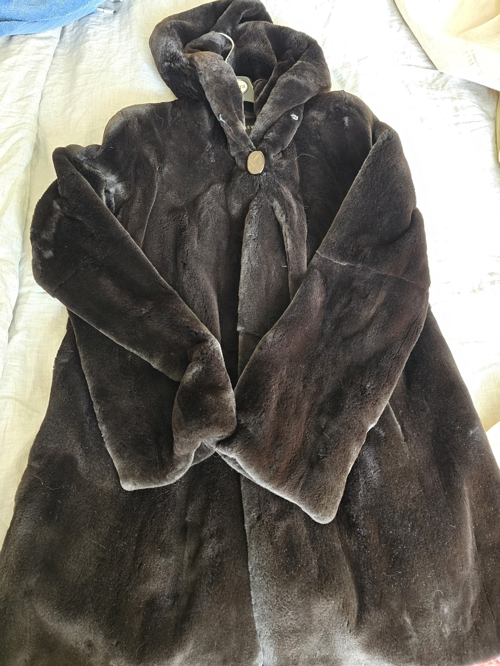 Luxurious Women's Faux Fur Hooded Coat - Dark Brown